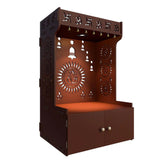Divine Wooden Brown Home Temple With Spacious Shelf & Inbuilt Focus Light