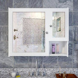 Sturdy Wooden Bathroom Storage Cabinet with Mirrors & 5 Spacious Shelves- White