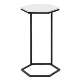 Hexagon Shape Marble Top Black Stand Side Table