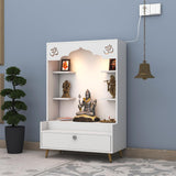 Divine Puja Mandir Design with LED Lights, Home Mandir, OM, Puja Shelf for Home/Office - White