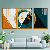 Luxury Abstract Deer & Marble Acrylic Canvas Art - 3 Panel Wall Decor Set