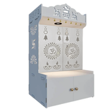Aesthetic White Wooden Temple With Door for Home with Spacious Shelf & Inbuilt Focus Light