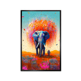 Colorful Big Elephant with a Man Walking Canvas Printed Wall Paintings & Arts