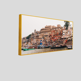 Heritage View of Varanasi Ghats in Earthy Tones Framed Wall Art