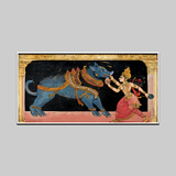 Traditional Indian Mythological Wall Art – Goddess Slaying Demon in Pattachitra-Style Painting