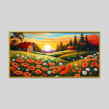 Summer Haven Beautiful Landscape with Flowers Red House Canvas Wall Paintings