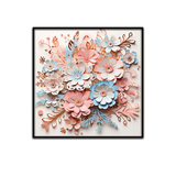 3D Floral Wall Art – Soft Pastel Paper Flower Bloom in Blush, Blue, and Cream Tones with Black Frame