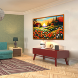 Summer Haven Beautiful Landscape with Flowers Red House Canvas Wall Paintings