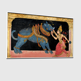 Traditional Indian Mythological Wall Art – Goddess Slaying Demon in Pattachitra-Style Painting