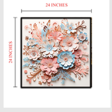 3D Floral Wall Art – Soft Pastel Paper Flower Bloom in Blush, Blue, and Cream Tones with Black Frame
