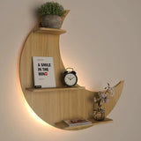 Moon Backlit Wood Wall Shelf / Book Shelf, Oak Finish