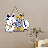 Designer Printed Krishna Wooden Wall Hanging