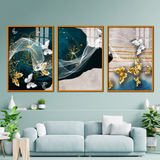 Elegant Butterfly & Abstract Flow Acrylic Canvas Art - 3 Piece Wall Decor Set