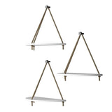 Wooden Wall Hanging Curved Shape Planter Shelf with Rope (White)