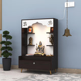 Engineered Wood Divine Puja Mandir Design with LED Lights, Home Mandir, OM, Puja Shelf for Home/Office - Brown
