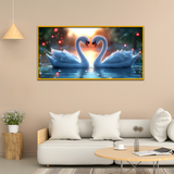 Romantic Swans Birds Heart Shape Sunset Canvas Wall Paintings