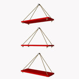 Wooden Wall Hanging Planter Shelf with Rope (Red, Set of 3)