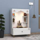 Divine Puja Mandir Design with LED Lights, Home Mandir, OM, Puja Shelf for Home/Office - White