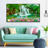 Waterfall in paradise, forest, pond, lotus, paradise, birds, waterfall, lilies, bonito Canvas Wall Paintings & Arts
