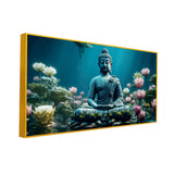 Buddha Meditating in Lotus Blue and Pink Canvas Paintings