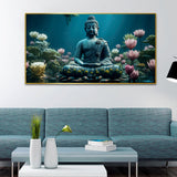 Buddha Meditating in Lotus Blue and Pink Canvas Paintings