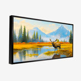Beautiful Mountain and Moose Standing in A Marsh Canvas Printed Wall Paintings