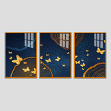 Golden Butterflies & Tree Rings Abstract Acrylic Wall Art - 3 Piece Canvas Set