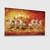 Epic Mahabharata Chariot Wall Art – Arjuna and Krishna in Battle Scene with Fiery Background