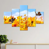 Sunflower Garden With Butterfly 5 Pieces Canvas Print Wall Painting