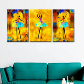 Dancing Ballerina Wall Art Wooden Framed 3 Pieces Canvas Painting