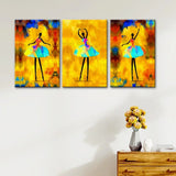 Dancing Ballerina Wall Art Wooden Framed 3 Pieces Canvas Painting