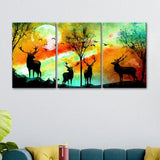 Deer in Forest Wall Art Wooden Framed 3 Pieces Canvas Painting