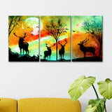 Deer in Forest Wall Art Wooden Framed 3 Pieces Canvas Painting
