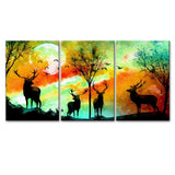 Deer in Forest Wall Art Wooden Framed 3 Pieces Canvas Painting