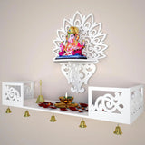 Beautiful Wall Hanging Wooden Temple/ Pooja Mandir Design with Shelf, White Color