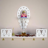 Beautiful Wall Hanging Wooden Temple/ Pooja Mandir Design with Shelf, White Color