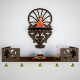 Beautiful Wall Hanging Wooden Temple/ Pooja Mandir Design with Shelf, Brown Color