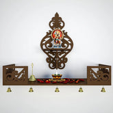 Beautiful Wall Hanging Wooden Temple/ Pooja Mandir Design with Shelf, Brown Color