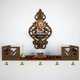 Beautiful Wall Hanging Wooden Temple/ Pooja Mandir Design with Shelf, Brown Color