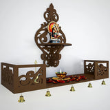 Beautiful Wall Hanging Wooden Temple/ Pooja Mandir Design with Shelf, Brown Color
