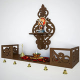 Beautiful Wall Hanging Wooden Temple/ Pooja Mandir Design with Shelf, Brown Color