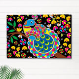 Beautiful Peacock Madhubani Painting / Canvas Print Stretched on Wood Bars 61 x 41cm