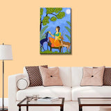 Beautiful Lady With Deer Madhubani Painting / Canvas Print Stretched on Wood Bars 61 x 41cm