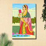 Beautiful Queen at Garden Madhubani Painting / Canvas Print Stretched on Wood Bars 61 x 41cm