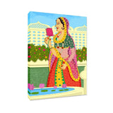 Beautiful Queen at Garden Madhubani Painting / Canvas Print Stretched on Wood Bars 61 x 41cm