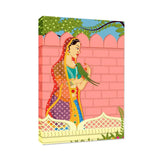 Queen with parrot Beautiful Madhubani Painting / Canvas Print Stretched on Wood Bars 61 x 41cm