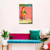 Beautiful Queen With Parrot Madhubani Painting / Canvas Print Stretched on Wood Bars 61 x 41cm