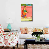 Queen with parrot Beautiful Madhubani Painting / Canvas Print Stretched on Wood Bars 61 x 41cm