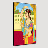 Beautiful Queen Madhubani Painting / Canvas Print Stretched on Wood Bars 61 x 41cm