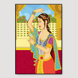 Beautiful Queen Madhubani Painting / Canvas Print Stretched on Wood Bars 61 x 41cm
